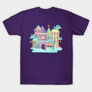 Watercolor Cute Town Scene T-Shirt